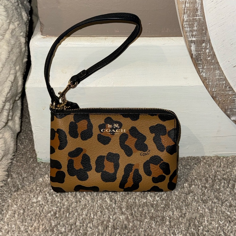 Coach Tan and Black Animal Print Wristlet